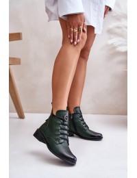 Low Insulated Ankle Boots with Zipper and Decoration Green Nevalia - ASA198-21 ZIELONY