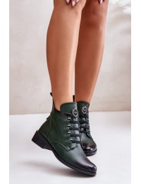 Low Insulated Ankle Boots with Zipper and Decoration Green Nevalia - ASA198-21 ZIELONY