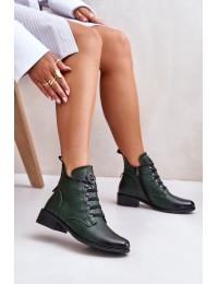 Low Insulated Ankle Boots with Zipper and Decoration Green Nevalia - ASA198-21 ZIELONY