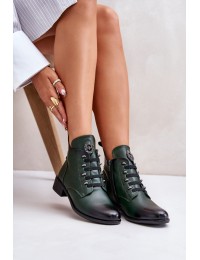 Low Insulated Ankle Boots with Zipper and Decoration Green Nevalia - ASA198-21 ZIELONY