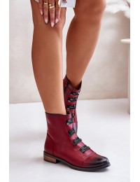 Warm Women's Ankle Boots with Zipper Burgundy Evalith - ASA62-30 CZERWONY