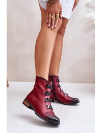 Warm Women's Ankle Boots with Zipper Burgundy Evalith - ASA62-30 CZERWONY