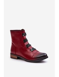 Warm Women's Ankle Boots with Zipper Burgundy Evalith - ASA62-30 CZERWONY