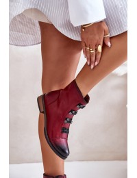 Warm Women's Ankle Boots with Zipper Burgundy Evalith - ASA62-30 CZERWONY