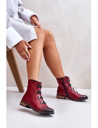 Warm Women's Ankle Boots with Zipper Burgundy Evalith - ASA62-30 CZERWONY