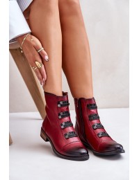 Warm Women's Ankle Boots with Zipper Burgundy Evalith - ASA62-30 CZERWONY