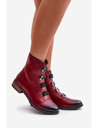 Warm Women's Ankle Boots with Zipper Burgundy Evalith - ASA62-30 CZERWONY