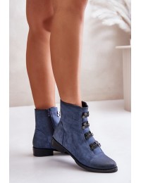 Warm Women's Zip Ankle Boots Blue Evalith - ASA62-30 NIEBIESKI