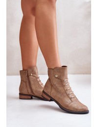 Warm Women's Ankle Boots on Flat Heel Gold Labise - ASA62-16 ZŁOTY