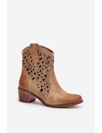 Women'S Ankle Boots With Perforated Pattern Beige Lewski 3394/2 - 3394/2 BEŻ B.WELUR