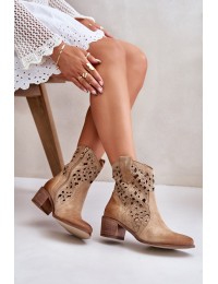 Women'S Ankle Boots With Perforated Pattern Beige Lewski 3394/2 - 3394/2 BEŻ B.WELUR