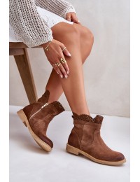 Low Women's Boots On Flat Heel Suede Lewski 3624 Brown - 3624 TABACO WELUR