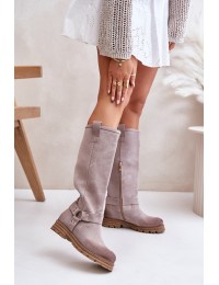 Women's Suede Knee High Boots Lewski 3615 Cappuccino - 3615 CAPPUCINO WEL