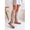 Leather Knee High Women's Boots Beige Lewski 3615 - 3615 LATTE GROCH