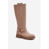 Leather Knee High Women's Boots Beige Lewski 3615 - 3615 LATTE GROCH