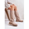 Leather Knee High Women's Boots Beige Lewski 3615 - 3615 LATTE GROCH