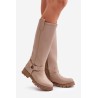 Leather Knee High Women's Boots Beige Lewski 3615 - 3615 LATTE GROCH