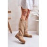 Women Suede Knee High Boots Beige Lewski 3615 - 3615 BEŻ B.WELUR