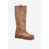 Women Suede Knee High Boots Beige Lewski 3615 - 3615 BEŻ B.WELUR