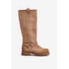 Women Suede Knee High Boots Beige Lewski 3615 - 3615 BEŻ B.WELUR