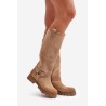 Women Suede Knee High Boots Beige Lewski 3615 - 3615 BEŻ B.WELUR