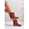 Leather Women's Ankle Boots Flat Heels Brown Lewski 3610 - 3610 NAPPA CAMEL