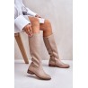 Leather Women's Half Calf Boots with Zipper Lewski 3616 Beige - 3616 BEŻ GROCH