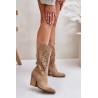 Cut-out Knee-High Heeled Suede Boots Lewski 3609 Beige - 3609 BEŻ B. WELUR