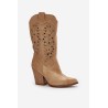 Cut-out Knee-High Heeled Suede Boots Lewski 3609 Beige - 3609 BEŻ B. WELUR