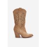 Cut-out Knee-High Heeled Suede Boots Lewski 3609 Beige - 3609 BEŻ B. WELUR