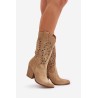 Cut-out Knee-High Heeled Suede Boots Lewski 3609 Beige - 3609 BEŻ B. WELUR