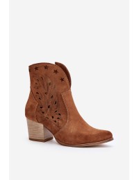 Cutout Cowboy Ankle Boots Suede Heeled Brown Lewski 3613 - 3613 TABACO WELUR