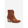 Cutout Cowboy Ankle Boots Suede Heeled Brown Lewski 3613 - 3613 TABACO WELUR