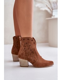 Cutout Cowboy Ankle Boots Suede Heeled Brown Lewski 3613 - 3613 TABACO WELUR