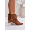 Cutout Cowboy Ankle Boots Suede Heeled Brown Lewski 3613 - 3613 TABACO WELUR