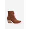 Cutout Cowboy Ankle Boots Suede Heeled Brown Lewski 3613 - 3613 TABACO WELUR