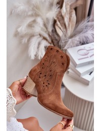 Cutout Cowboy Ankle Boots Suede Heeled Brown Lewski 3613 - 3613 TABACO WELUR