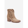 Perforated Cowboy Ankle Boots Suede Heeled Beige Lewski 3613 - 3613 MLEKO WŁOSKIE