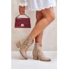 Perforated Cowboy Ankle Boots Suede Heeled Beige Lewski 3613 - 3613 MLEKO WŁOSKIE