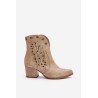 Perforated Cowboy Ankle Boots Suede Heeled Beige Lewski 3613 - 3613 MLEKO WŁOSKIE