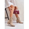 Perforated Cowboy Ankle Boots Suede Heeled Beige Lewski 3613 - 3613 MLEKO WŁOSKIE