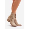 Perforated Cowboy Ankle Boots Suede Heeled Beige Lewski 3613 - 3613 MLEKO WŁOSKIE