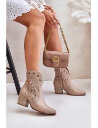 Cutout Cowboy Ankle Boots Leather Heeled Beige Lewski 3613 - 3613 LATTE GROCH