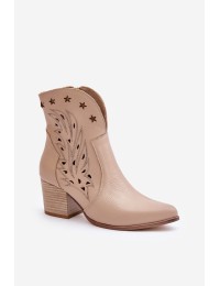 Cutout Cowboy Ankle Boots Leather Heeled Beige Lewski 3613 - 3613 LATTE GROCH