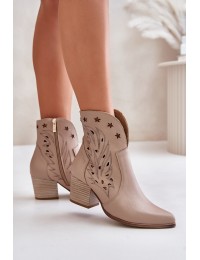 Cutout Cowboy Ankle Boots Leather Heeled Beige Lewski 3613 - 3613 LATTE GROCH