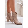 Cutout Cowboy Ankle Boots Leather Heeled Beige Lewski 3613 - 3613 LATTE GROCH