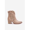 Cutout Cowboy Ankle Boots Leather Heeled Beige Lewski 3613 - 3613 LATTE GROCH