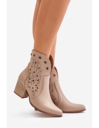 Cutout Cowboy Ankle Boots Leather Heeled Beige Lewski 3613 - 3613 LATTE GROCH