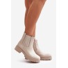 Women Slip-On Boots On Flat Heel Leather Light Beige Lewski 3611 - 3611 MLEKO GROCH