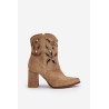 Suede Openwork Ankle Boots On Heel Beige Lewski 3629 - 3629 BEŻ B.WELUR